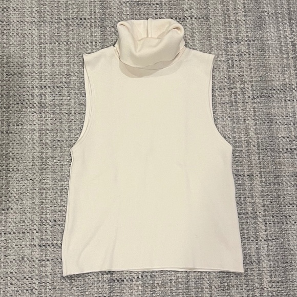 Zara Ecru Sleeveless Turtleneck Knit Sweater Size Small - Picture 1 of 4